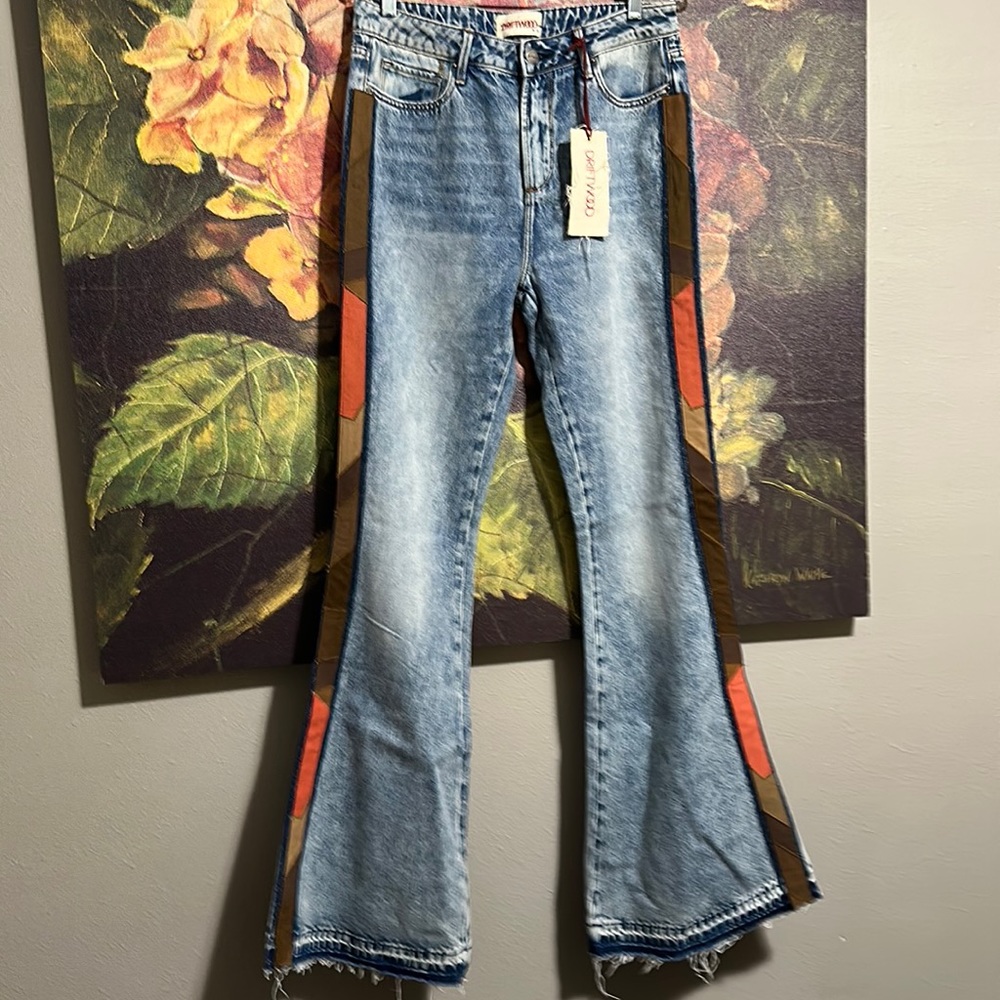 Driftwood Farrah Suede Patch Bell Bottoms High Rise Brand New With Tag!